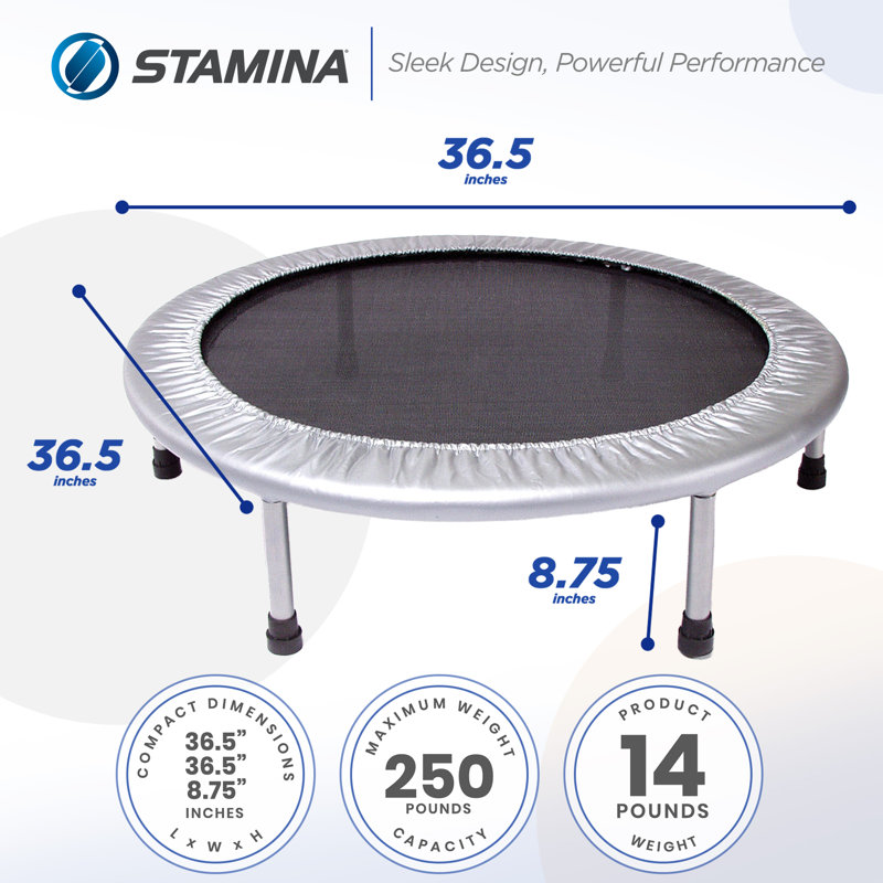 Stamina Products 36 Inch Folding Quiet and Safe Trampoline for Cardio, Silver