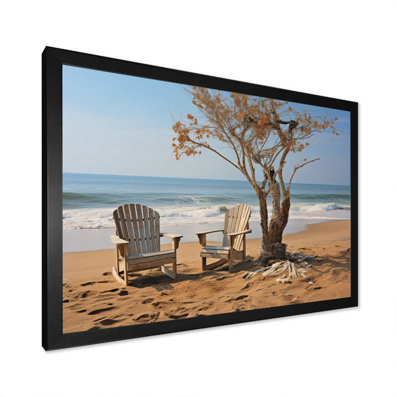 Ambur Beach Chairs Scenery II sur toile, Cadre photo noir, H 16 po x l 32 po x P 1 po