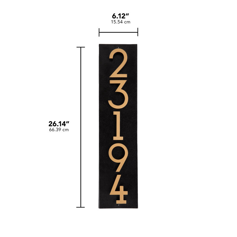Floating 5-Number Vertical Sign, Black /w/ Black / Gold Modern Font Numbers, Yes