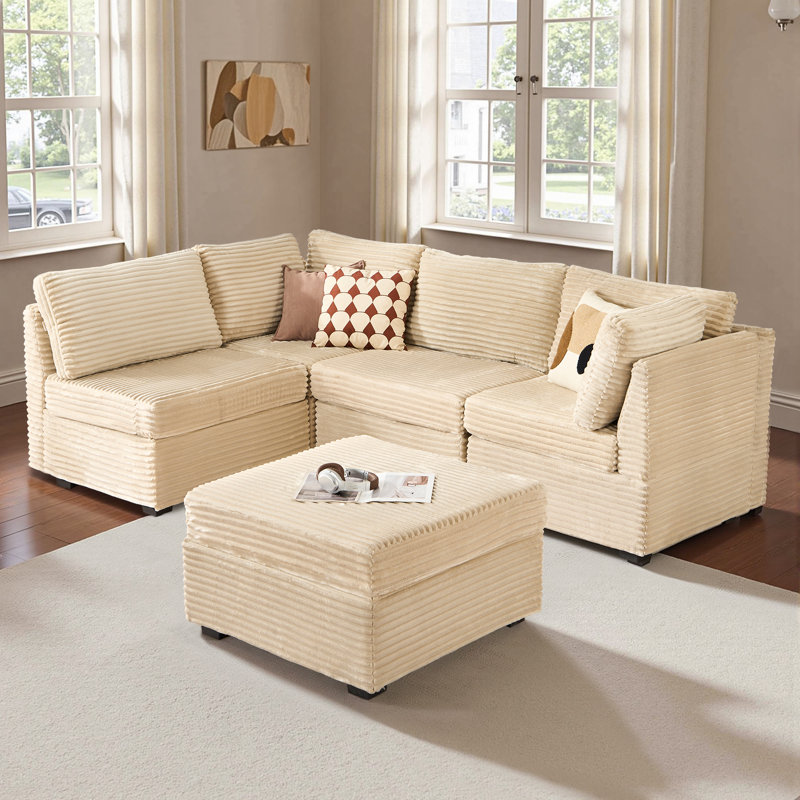 Canapé modulaire rembourré 5 pièces Kustas, Polyester beige