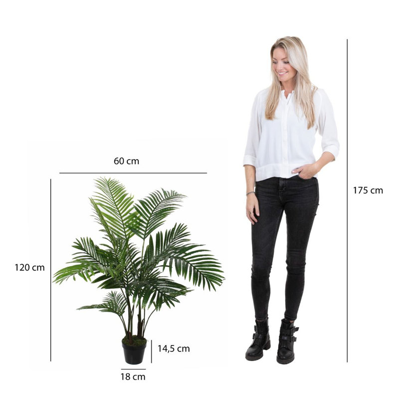Faux Palm Plant in Plastic Pot, 110cm H x 100cm W x 100cm D
