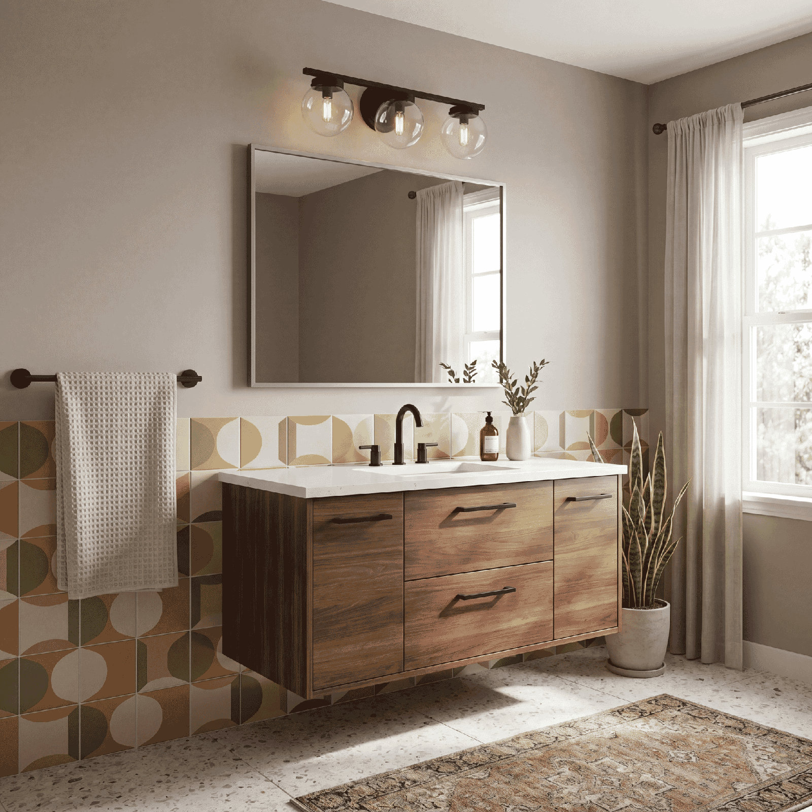 Finian 3-Light Dimmable Vanity Light, Clear, Natural Brass