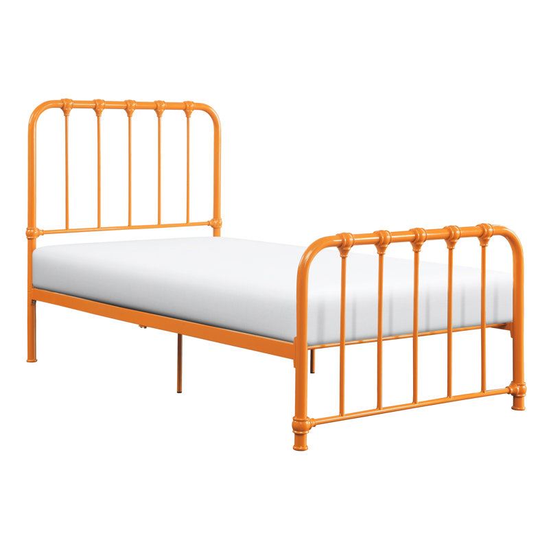 Orange Metal Twin-Size Bed Frame, No Foundation Needed In Bedroom Twin With Attractive Color, Box Spring