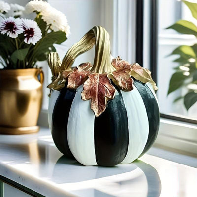 Halloween Resin Black White Art Pumpkin Ornament Party Decoration Home Decor Figurine For Halloween Party Living Room Fall Decor