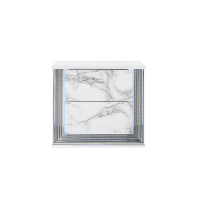 Table de chevet lune blanche en marbre avec DEL