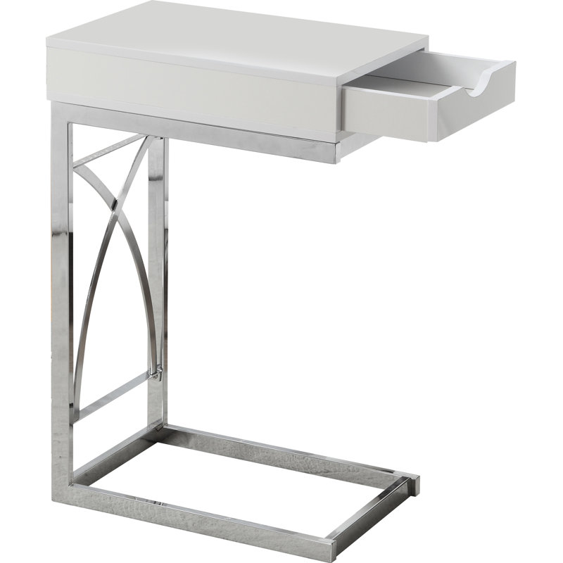 Accent Table, C-shaped, End, Side, Snack, Storage Drawer, Living Room, Bedroom, Metal, White