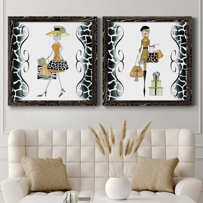 Swanky Shopper Gal - ensemble de 2 impressions encadrées sur toile, H 31,5 po x l 63 po x P 1,5 po, Cadre noir