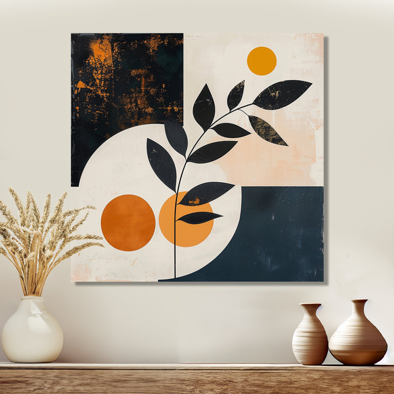 «Retro Leaves Botanical», impression d'art mural sur feuilles, Toile tendue, H 16 po x l 16 po x P 1 po