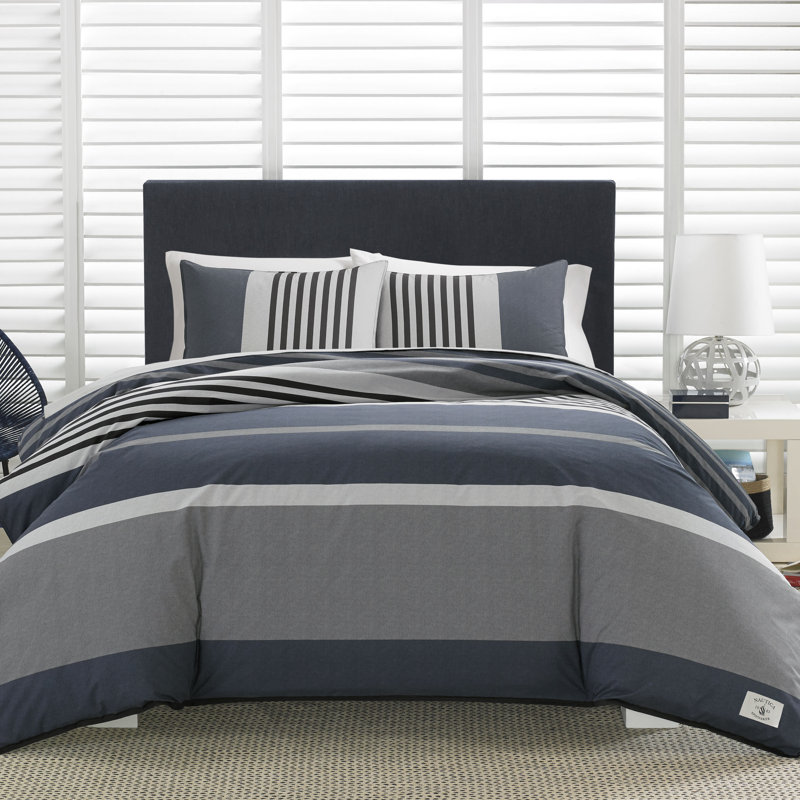 Navy and Charcoal Cotton Reversible Full Comforter Set