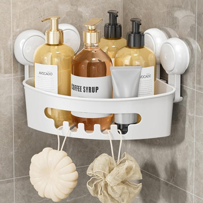 Corner Shower Caddy With Suction Cup, Waterproof And Rustproof Bathroom Organizer, No-Drill Removable Storage, White