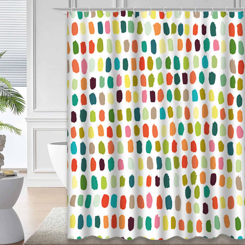 Blue Brush Stroke Colorful Abstract Teal Shower Curtain with 12 Hooks, 72" L x 72" W