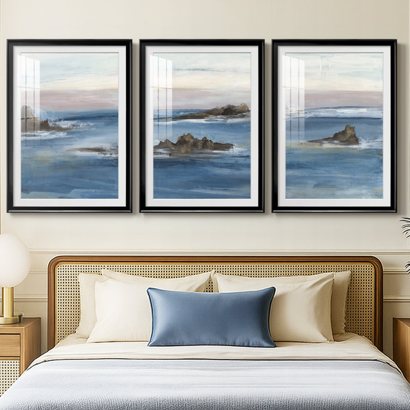«Merging the Ocean I», impression sur mesure encadrée de qualité supérieure - 3 pièces, Noir, H 21 po x l 30 po
