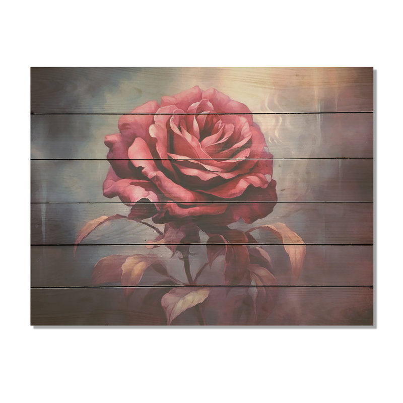 Rose rétro intemporelle - Art sur bois de pin naturel, H 24 po x l 32 po