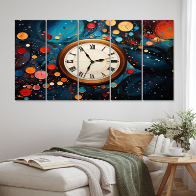 Horlogerie - Pointillisme horloger - Décoration murale tendance - 5 panneaux égaux