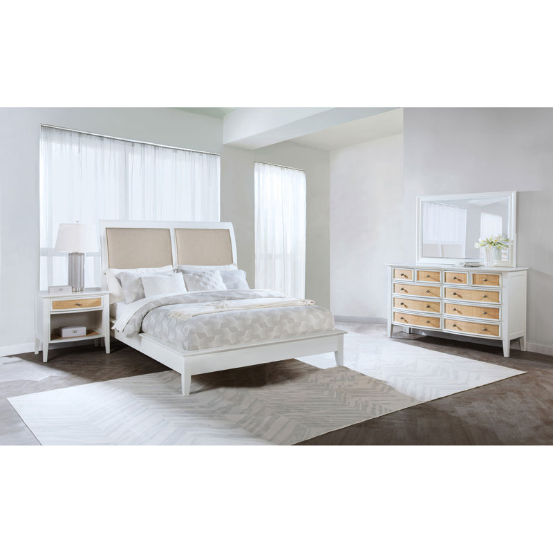 Ensemble de chambre avec grand lit 4 pièces Talia White, Ensemble de 4 pièces : lit, table de chevet, comm, Queen