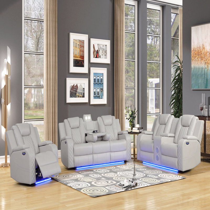 Ice Faux Leather 3PC LED Power Recliner Set