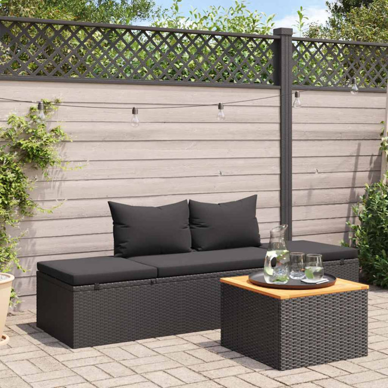 Sun Lounger Black Poly Rattan Powder-Coated Steel Outdoor Sunbed Durable Design