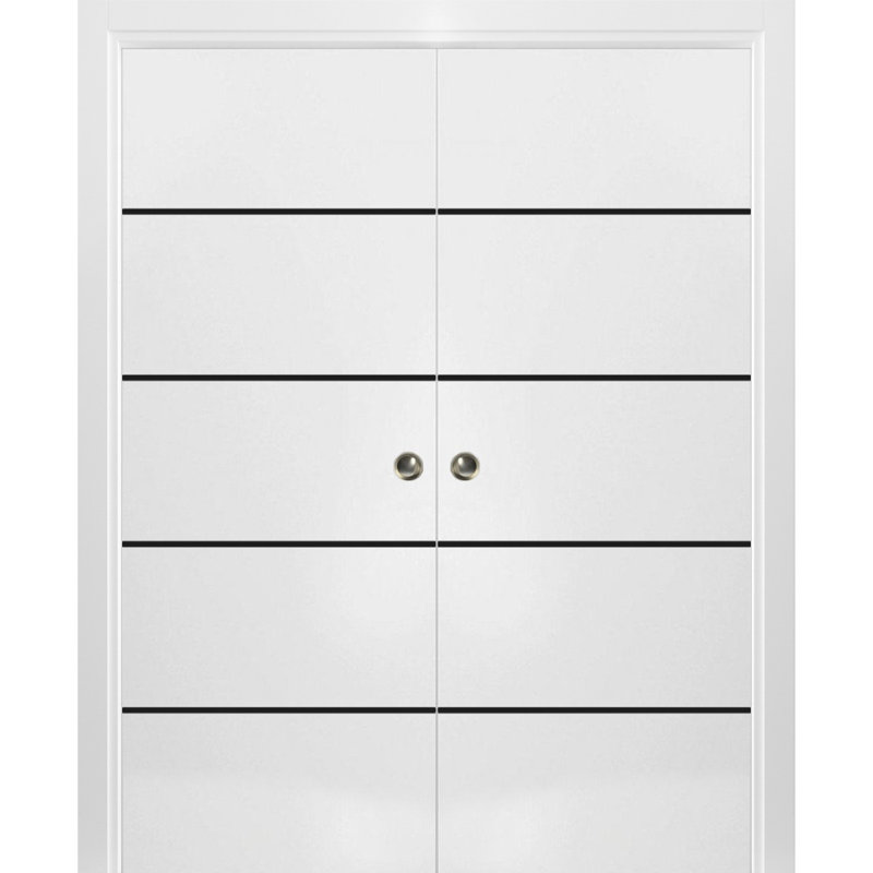 Portes françaises en bois massif massif, 60 po x 96 po, Satin blanc