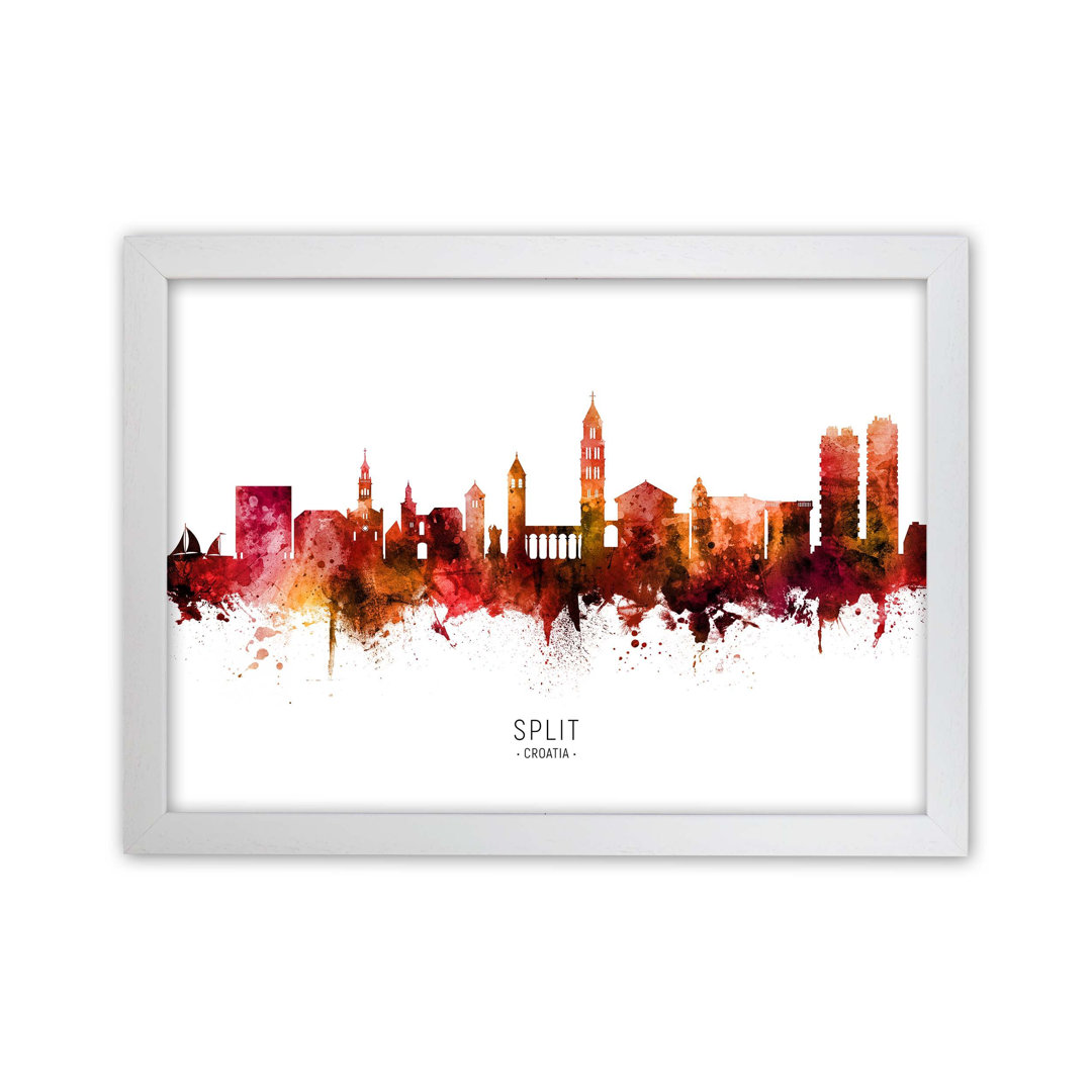 Split Croatia Skyline Red City Name by Michael Tompsett - Print