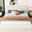 Lit plateforme tapissier grand format - blanc, coutures élégantes, bois et, sans sommier tapissier, L 87,8 po en version solide et solide, tête de lit pour un sommeil relaxant, printemps, 81 po x 61 po-1020336086