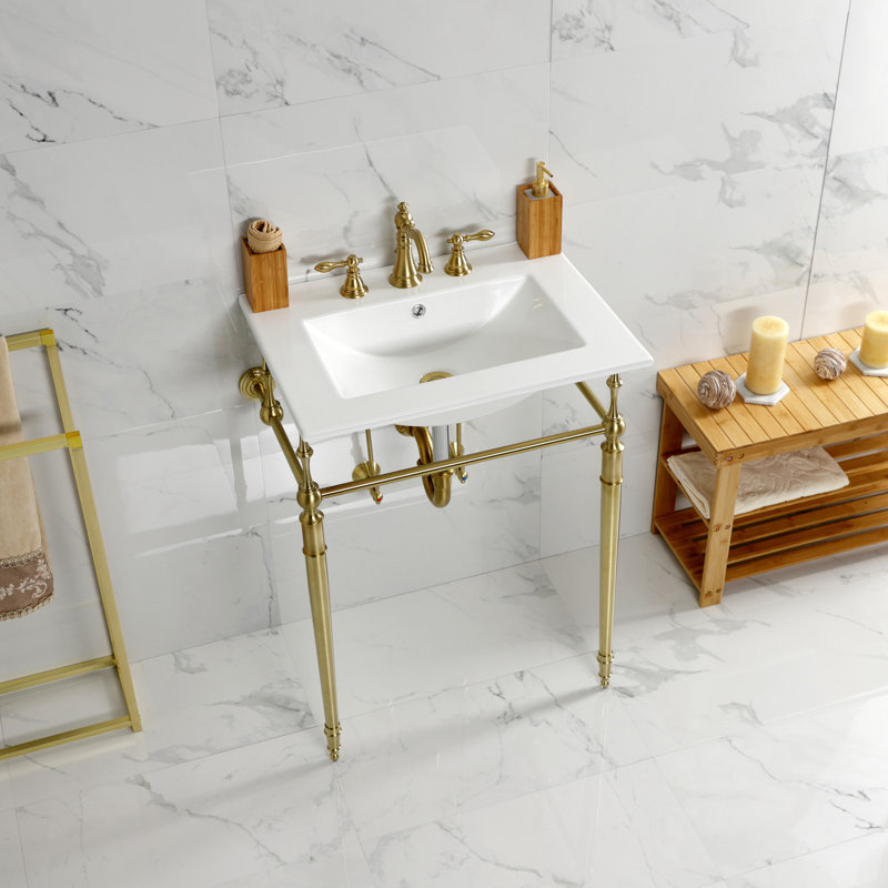Lavabo de salle de bain console Edwardian, Laiton brossé, Centres de 8 po
