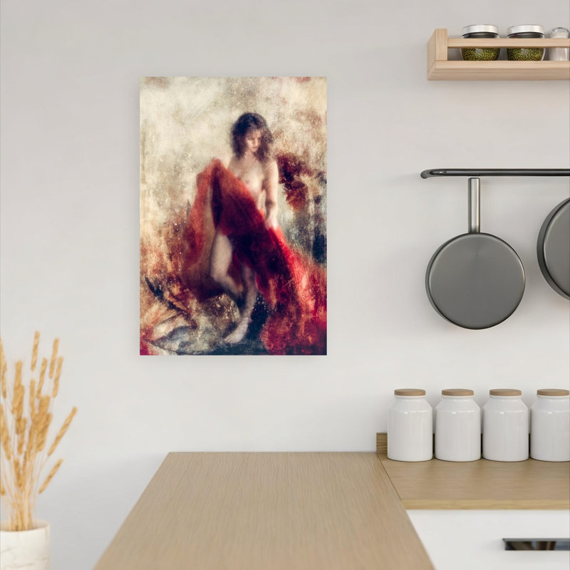 Sensual Red Drape Abstract Classic Delicate Portrait Wall Art Print 1 Piece Wrapped Canvas Wall Art, 45.72cm H x 30.48cm W