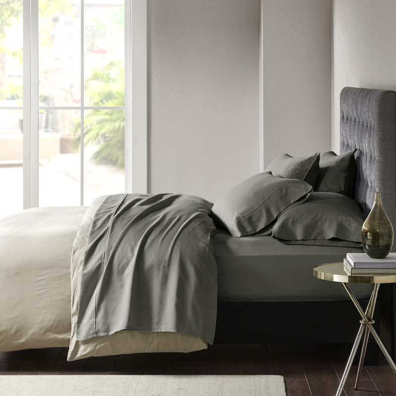 California King Charcoal Cotton Blend Sateen Sheet Set