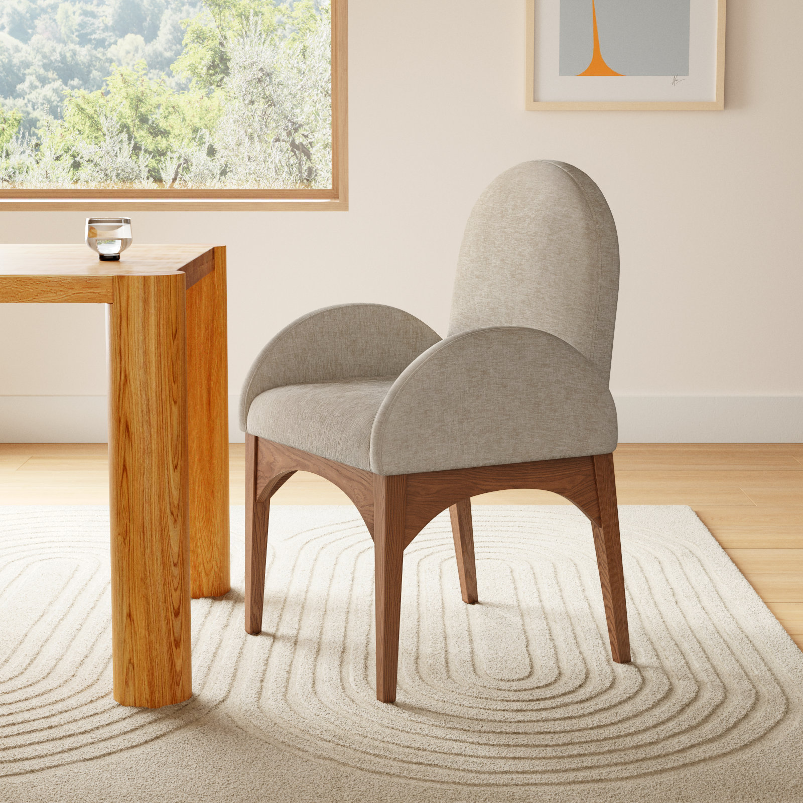 Waldorf Dining Armchair, Beige, Walnut