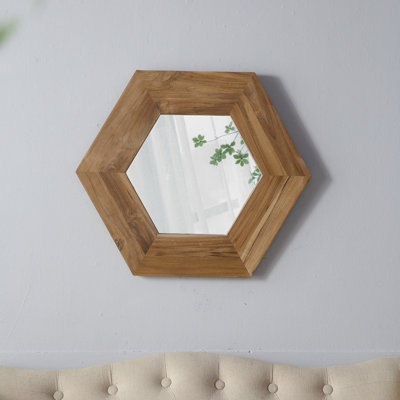 Miroir hexagonal 18,5 "x 18,5" avec cadre en bois naturel, décoration murale