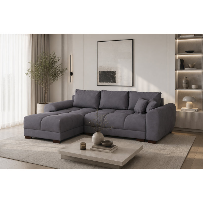 4 Seater Fabric Sofa Bed, LEFT, GREY