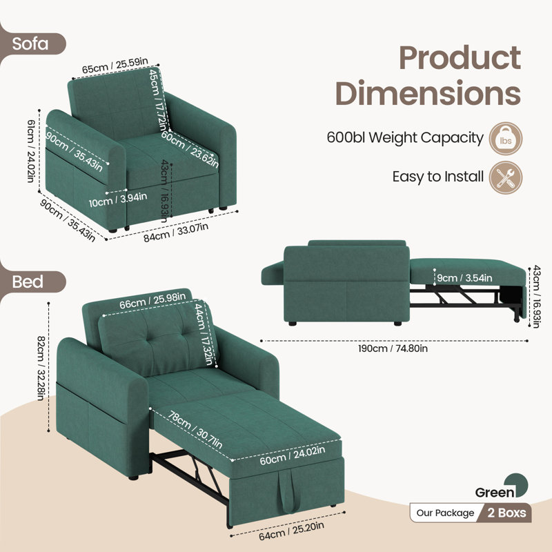 Sofa Bed, Green Velvet