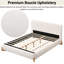 Lit tapissier luxueux avec structure en bois massif, lit plateforme moderne avec pieds et support à 12 lattes-486325332