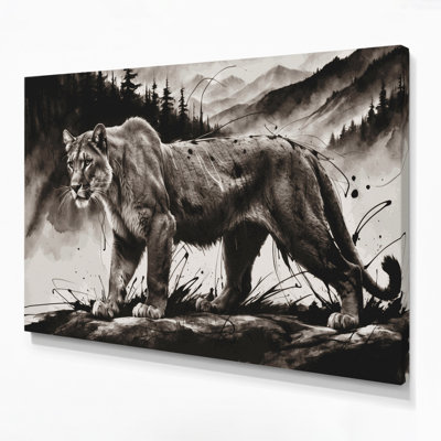 Wildlife Mountain Lion Black Canvas Wall Art
