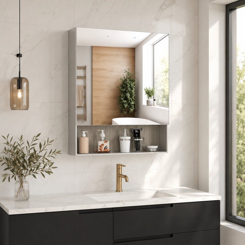 Armoire à pharmacie 24 po x 30 po avec miroir - Rangement de salle de bain en aluminium argenté, Silver
