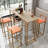 -piece bar table and chair set with gold frame, multi-layer tabletop, sponge cushions, orange upholstery