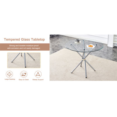 Table de salle à manger ronde en verre transparent avec une forme unique pour 4 à 6 personnes