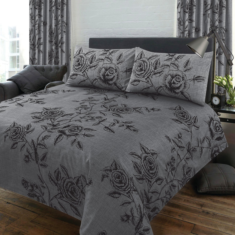 Rizo 132 TC Duvet Cover Set, King Duvet Cover + 2 Standard Pillowcases, Slate Grey