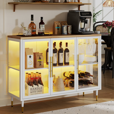 Liquor Cabinet With Glass Door, Adjustable Shelves, RGB Light