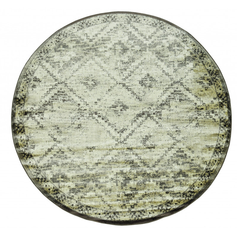 Tapis gris rond 8 po Dhurrie