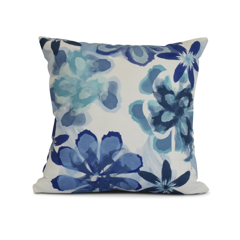 Housse et insert de coussin décoratif floral floral, H 16 po x l 16 po x P 3 po, Bleu, Polyester/ Bourre en polyester
