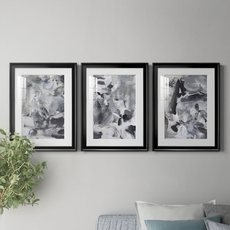 «Black and White Mix I», ensemble de 3 cadres photo, H 30,5 po x l 67,5 po x P 1 po, Cadre noir