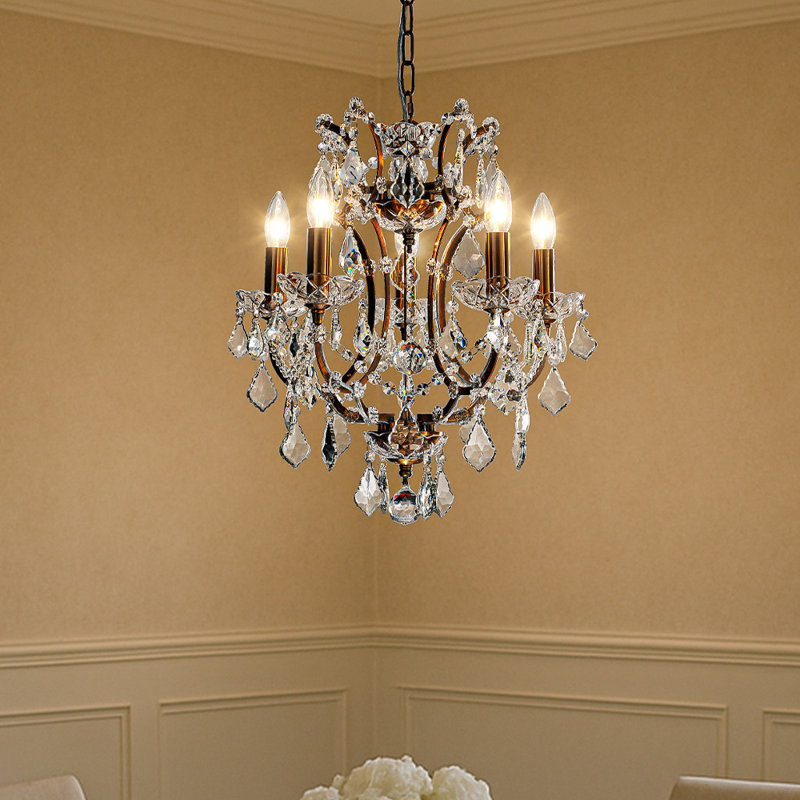 Kimitra 5-light W18" French Chic Candlestick Crystal Empire Chandelier In Antique Gold