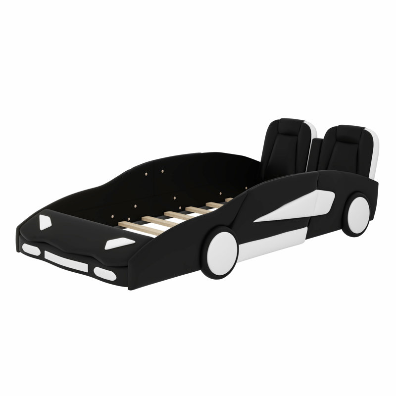 Race Car-Shaped Platform Bed With Wheels, Black