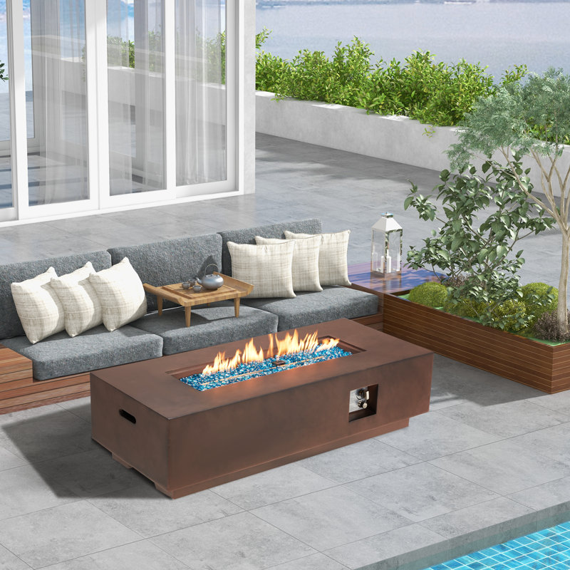 Clyne 15.5'' H x 56'' W MGO Concrete Propane Outdoor Fire Pit Table (Tank and Tank Cover Not Included）, Brown