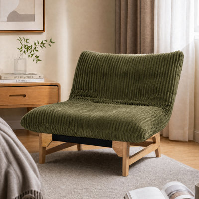 Fauteuil d'appoint rembourré sans accoudoirs en velours côtelé avec structure en bois massif Cloud-Like
