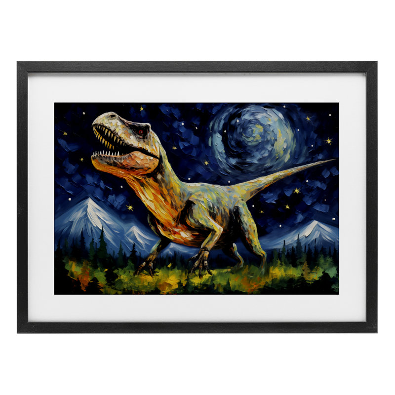 «Dinosaur In Field with Mountains», reproduction encadrée sous verre, design by Creative Studio, H 17 po x l 23 po
