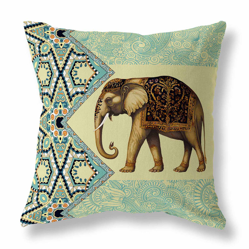 Coussin décoratif intérieur / extérieur Floraphant, H 18 po x l 18 po, Crème; vert d'automne