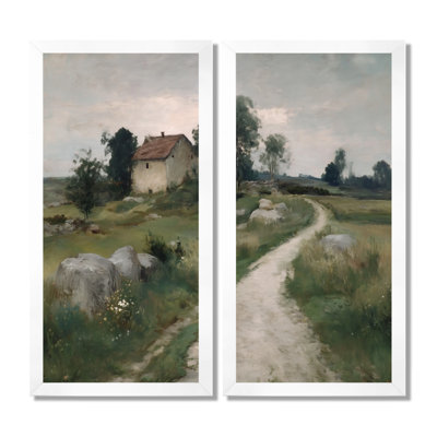 Ensemble de 2 reproductions d'art sur toile grise, "Farmhouse grange" en Irlande