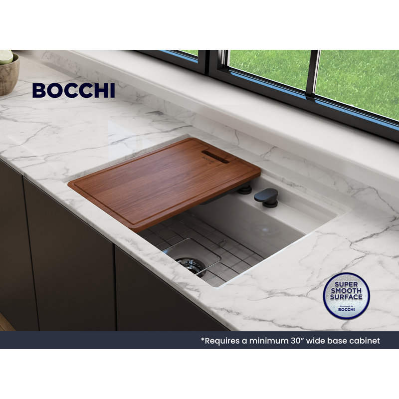 Baveno Uno Dual-Mount With Integrated Workstation Fireclay 27 In. Single Bowl Kitchen Sink 2-Hole With Accessories In Sapphire Blue