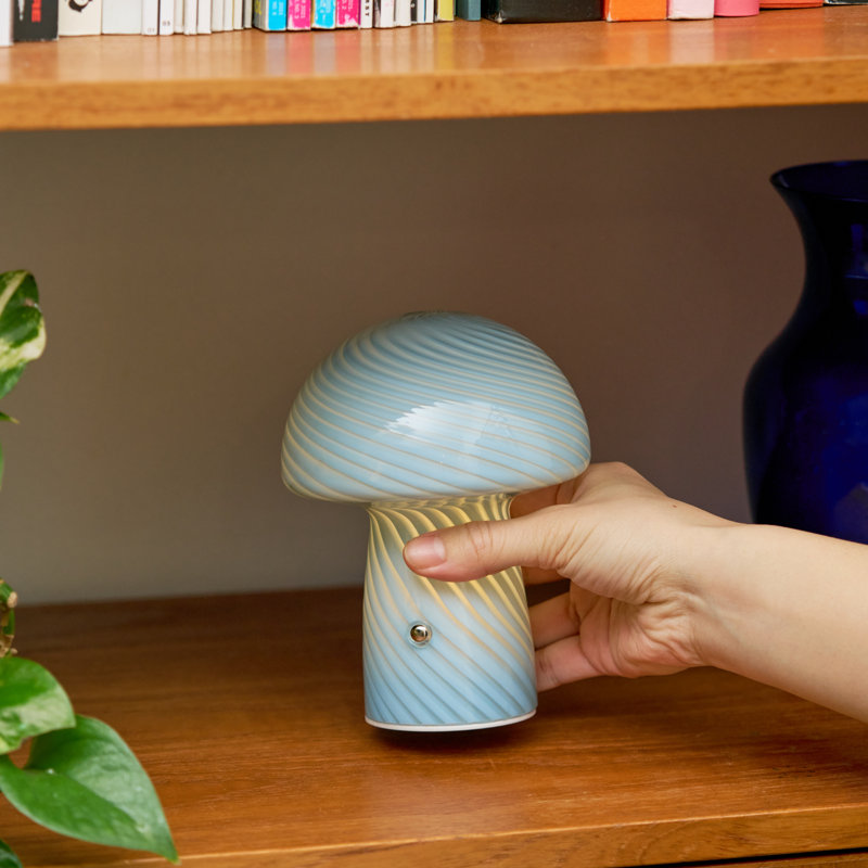 Mini lampe champignon en verre sans fil , Bleu, Bleu